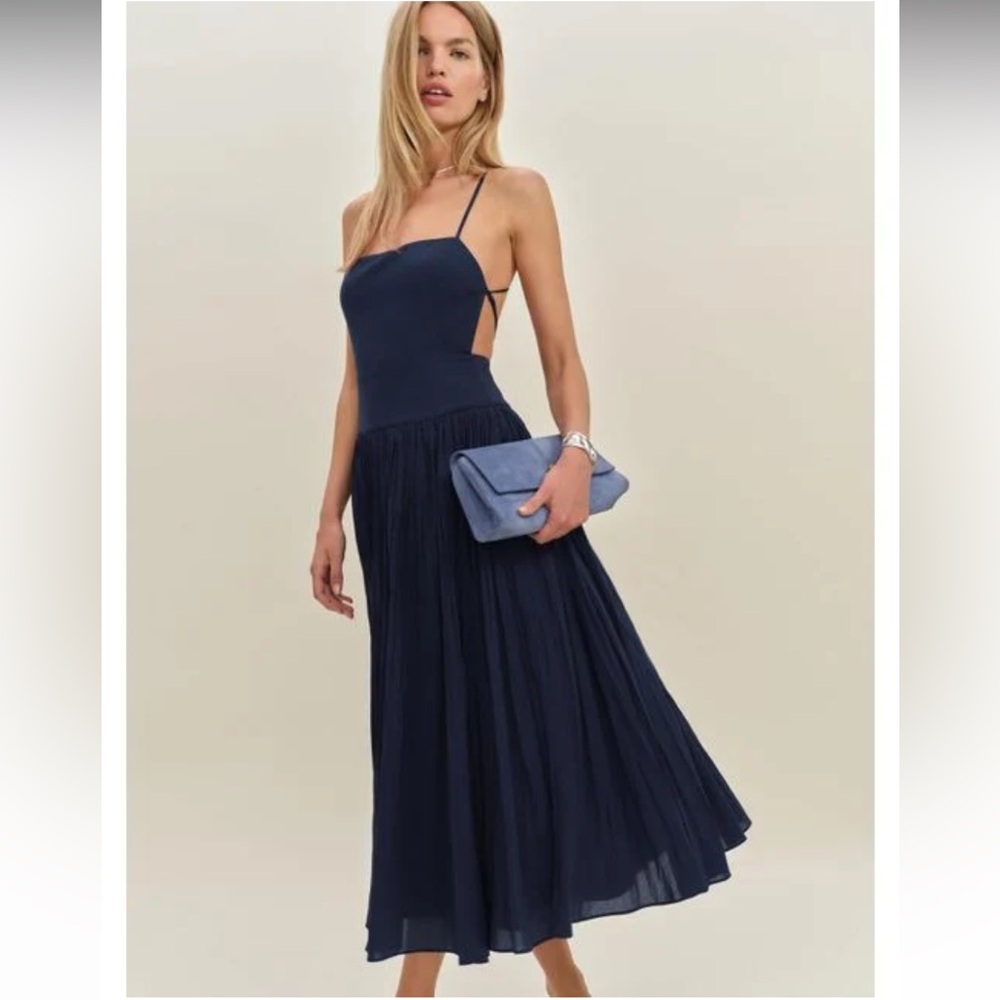 Reformation Perlette Midi Dress Navy Size 6